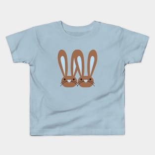 Cute Blue Heart Nose Brown Bunnies Kids T-Shirt